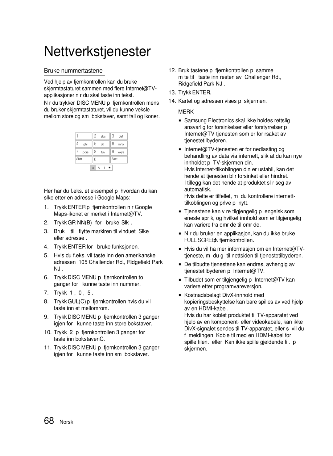 Samsung BD-C8500/XEE, BD-C8200/XEE manual Bruke nummertastene, Tillegg kan det hende at produktet slår seg av automatisk 