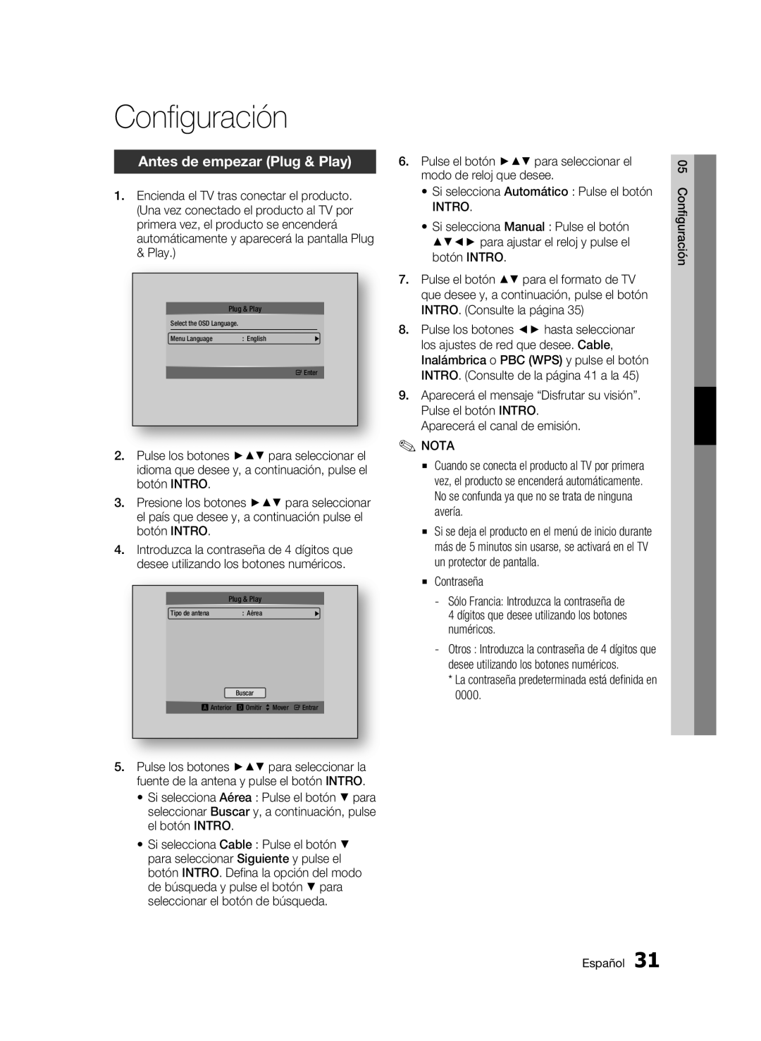 Samsung BD-C8500/XEE, BD-C8500/XEN, BD-C8200/XEF, BD-C8500/XEF manual Configuración, Antes de empezar Plug & Play 