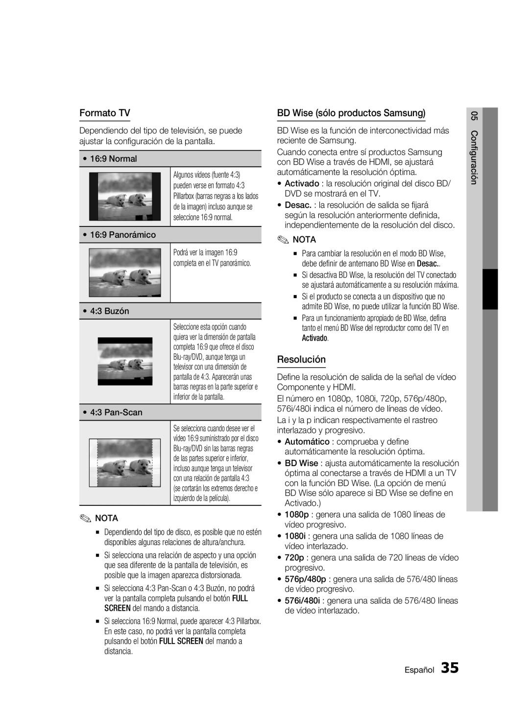 Samsung BD-C8500/XEE, BD-C8500/XEN, BD-C8200/XEF, BD-C8500/XEF manual Formato TV, BD Wise sólo productos Samsung, Resolución 