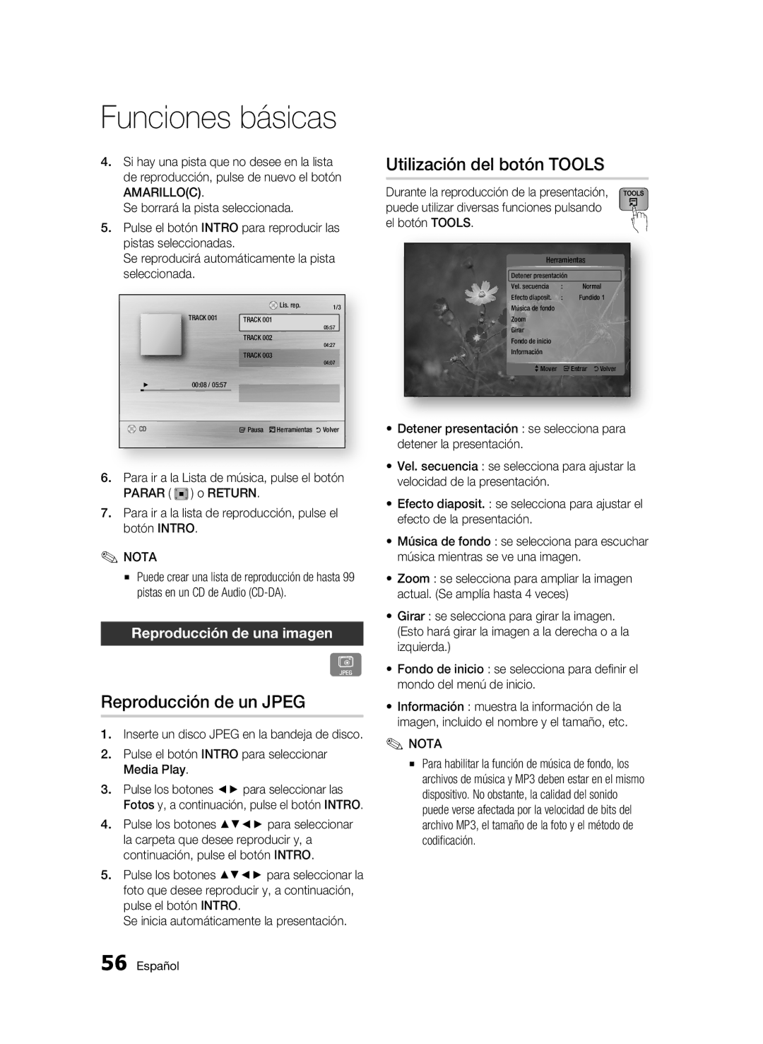 Samsung BD-C8500/XEN, BD-C8200/XEF manual Reproducción de un Jpeg, Utilización del botón Tools, Reproducción de una imagen 