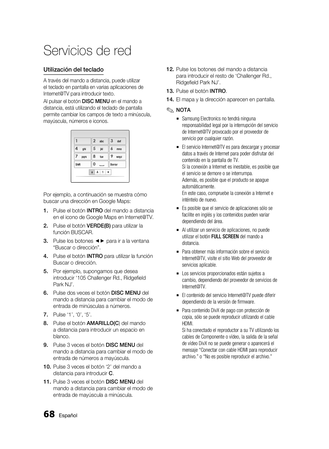 Samsung BD-C8500/XEN, BD-C8200/XEF, BD-C8500/XEF, BD-C8500/XEE manual Utilización del teclado, Nota 