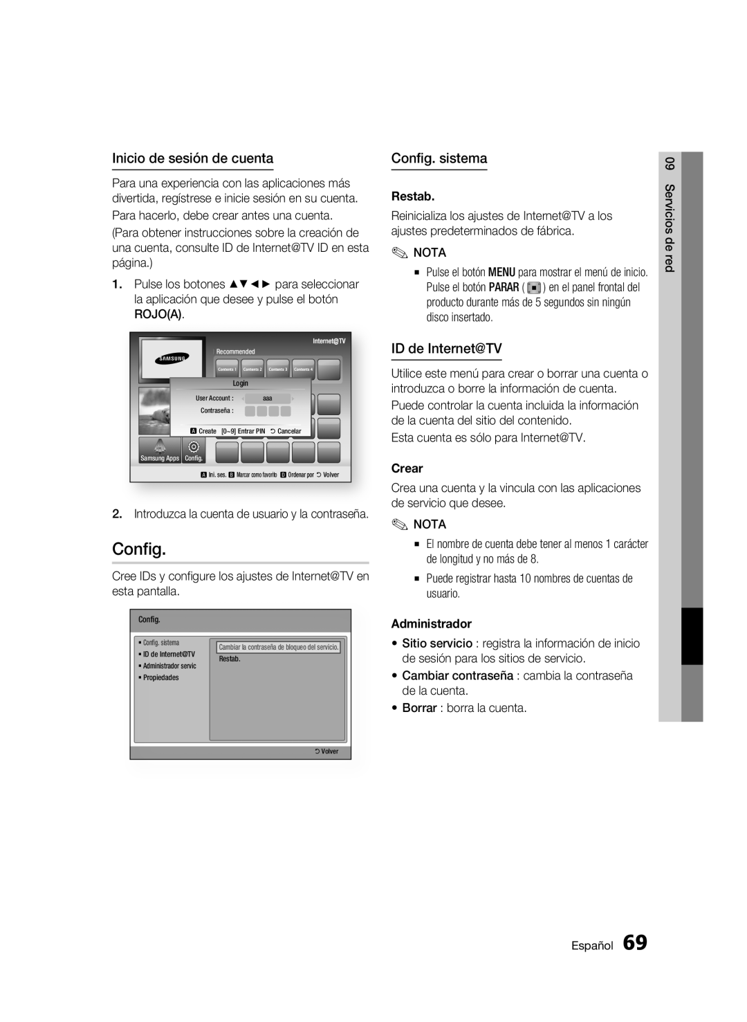 Samsung BD-C8200/XEF, BD-C8500/XEN, BD-C8500/XEF manual Inicio de sesión de cuenta, Config. sistema, ID de Internet@TV 