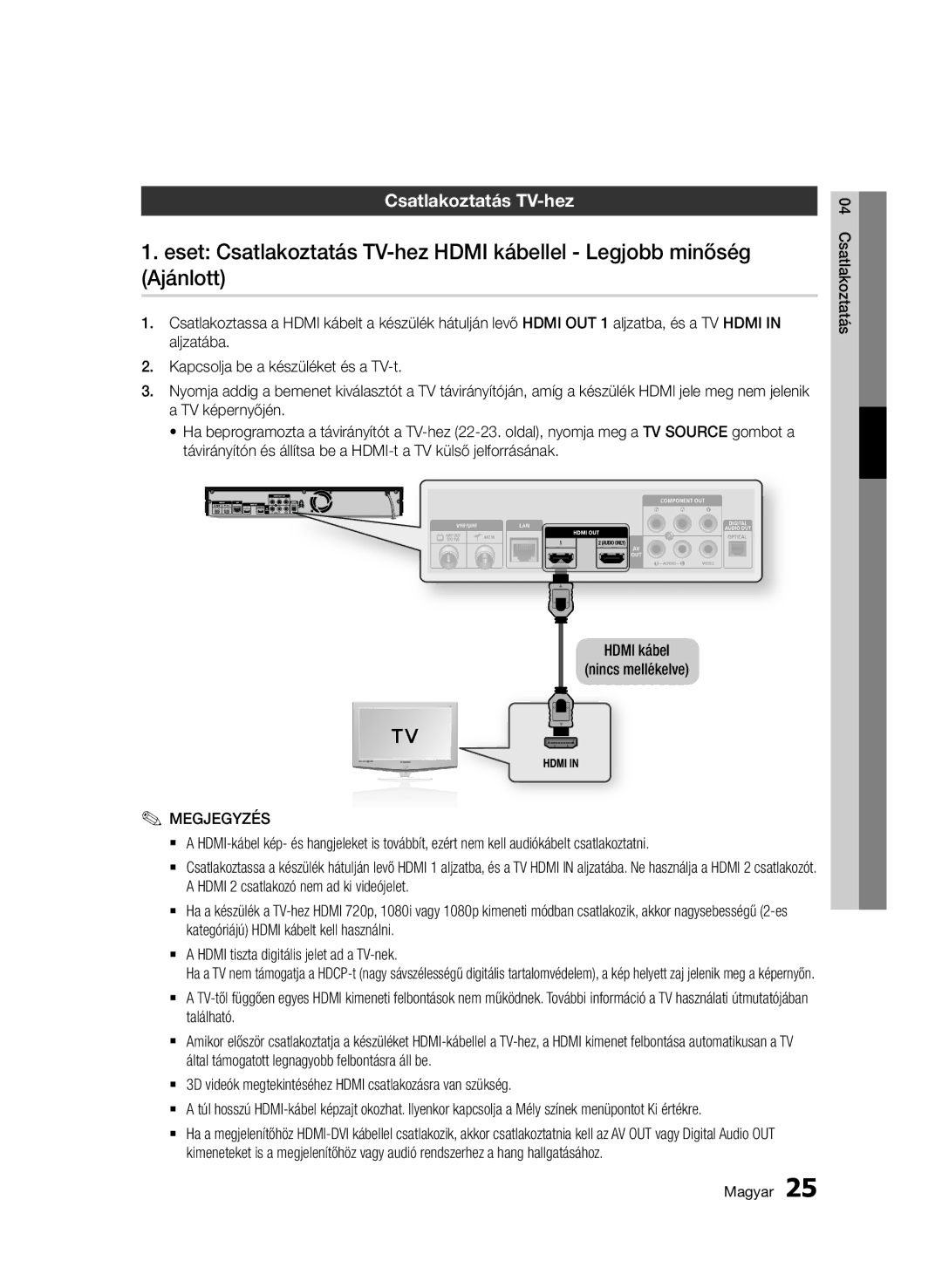 Samsung BD-C8900/XEF, BD-C8900/EDC, BD-D8900/EN, BD-C8900/XEE manual Csatlakoztatás TV-hez 