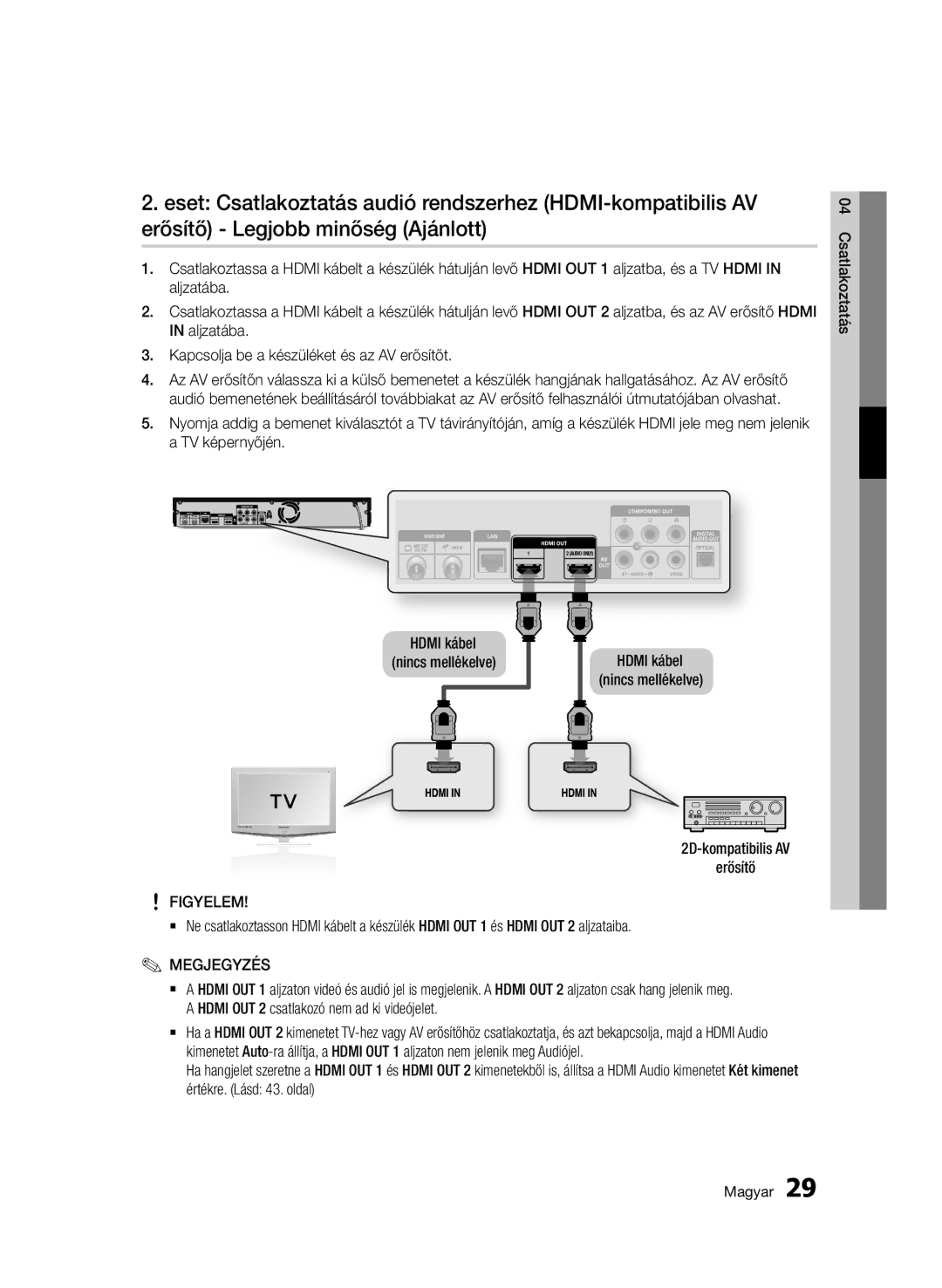 Samsung BD-C8900/XEF, BD-C8900/EDC, BD-D8900/EN, BD-C8900/XEE manual 2D-kompatibilis AV Erősítő 