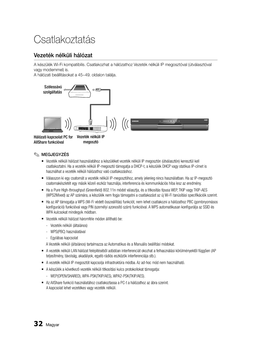 Samsung BD-C8900/EDC, BD-C8900/XEF, BD-D8900/EN, BD-C8900/XEE manual Vezeték nélküli hálózat 