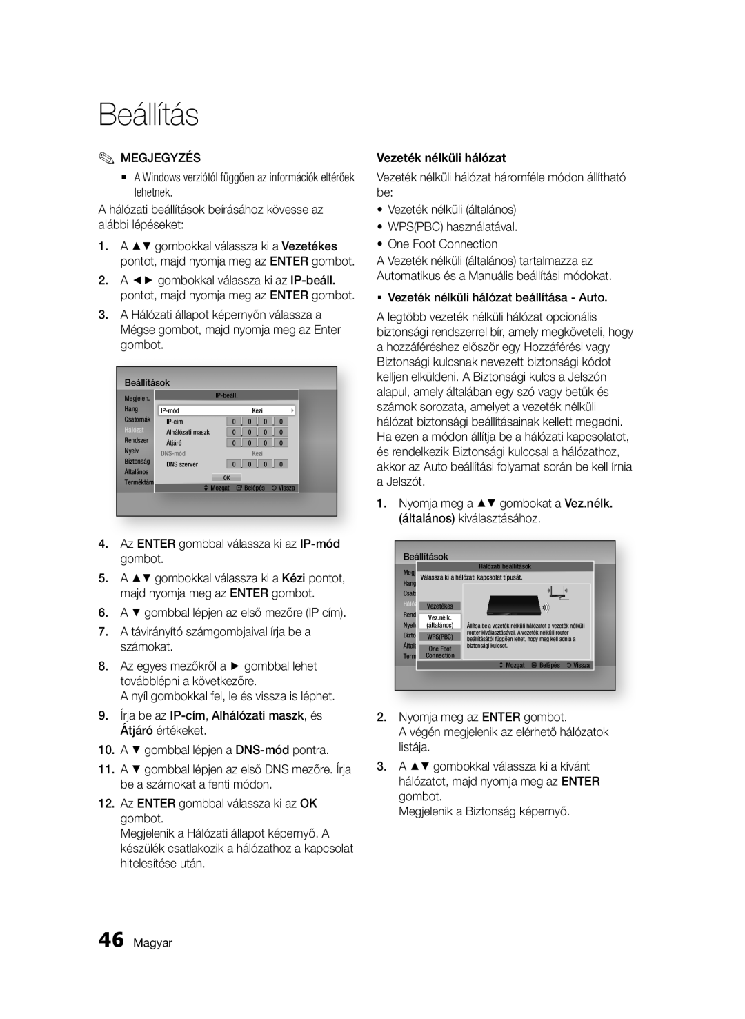 Samsung BD-D8900/EN, BD-C8900/EDC, BD-C8900/XEF, BD-C8900/XEE manual Vezeték nélküli hálózat 