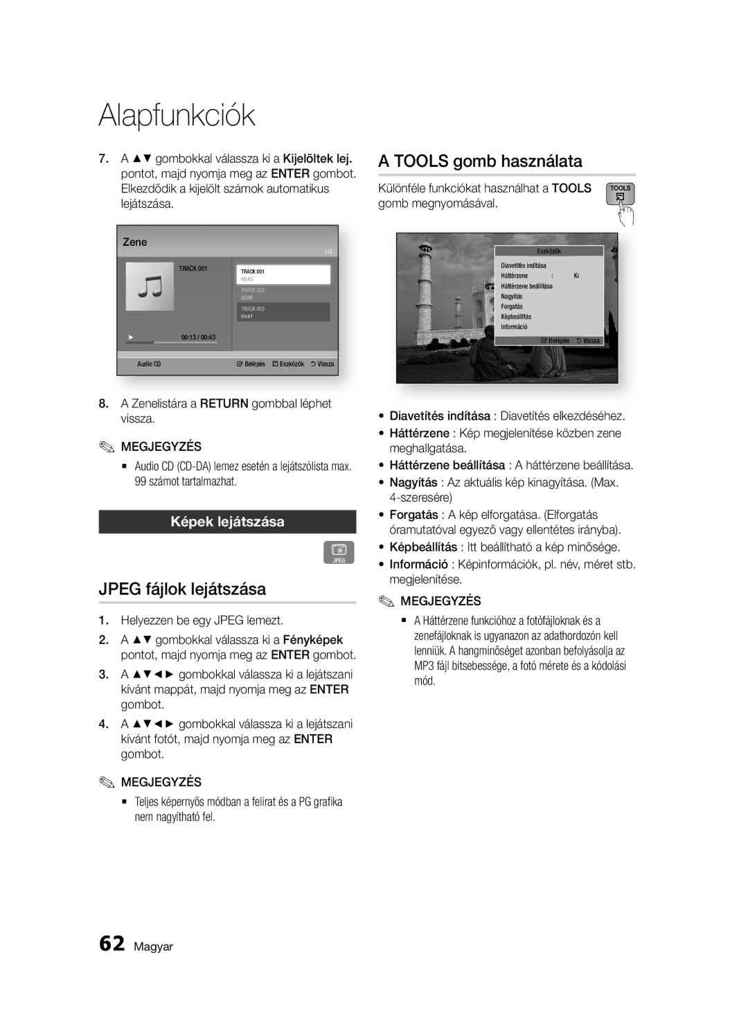 Samsung BD-D8900/EN, BD-C8900/EDC, BD-C8900/XEF manual Jpeg fájlok lejátszása, Tools gomb használata, Képek lejátszása 