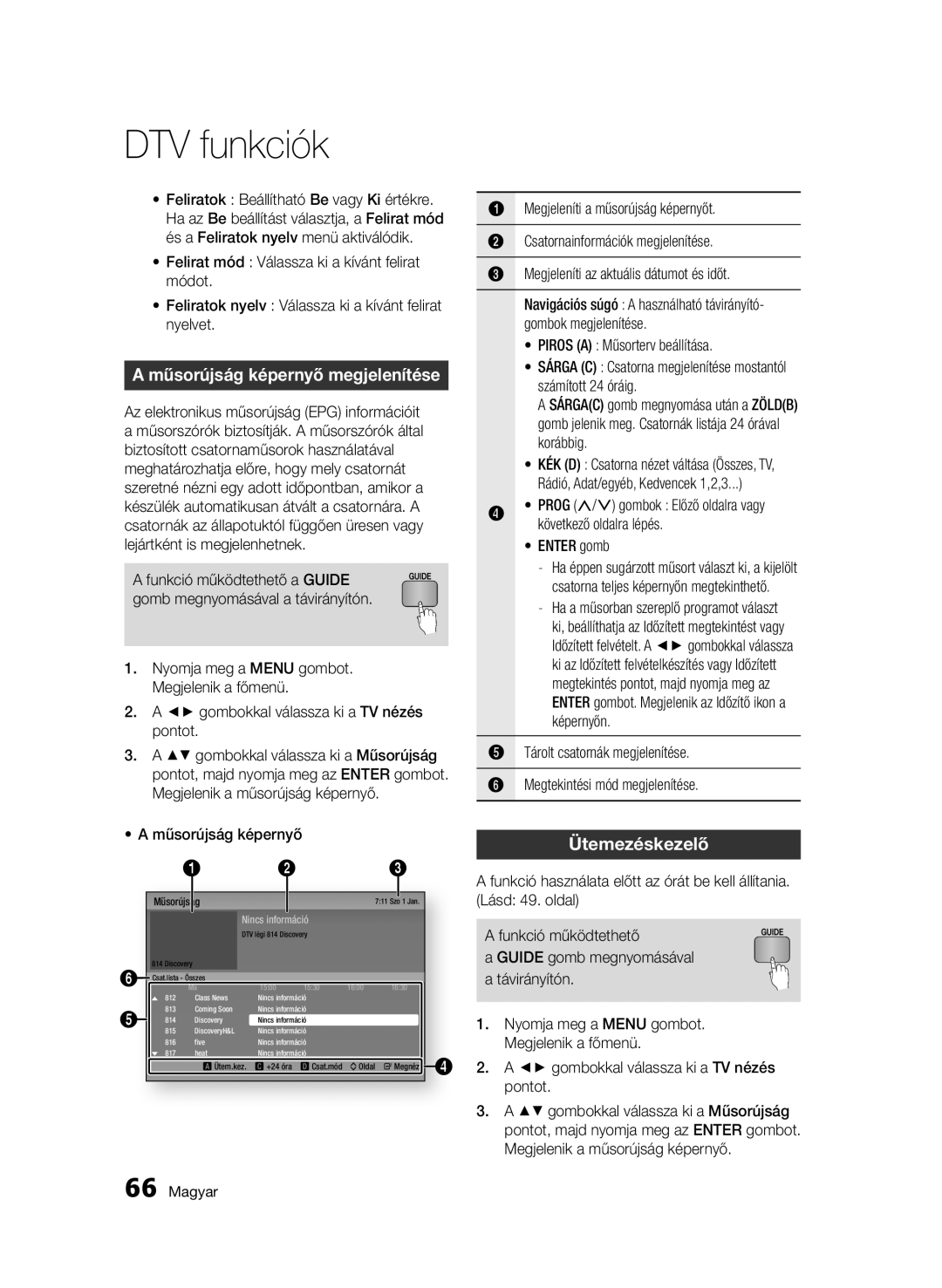 Samsung BD-D8900/EN, BD-C8900/EDC manual Műsorújság képernyő megjelenítése, Ütemezéskezelő, Piros a Műsorterv beállítása 