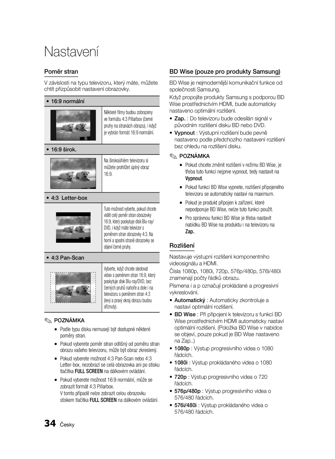 Samsung BD-C8900/EDC manual Poměr stran, BD Wise pouze pro produkty Samsung, Rozlišení 