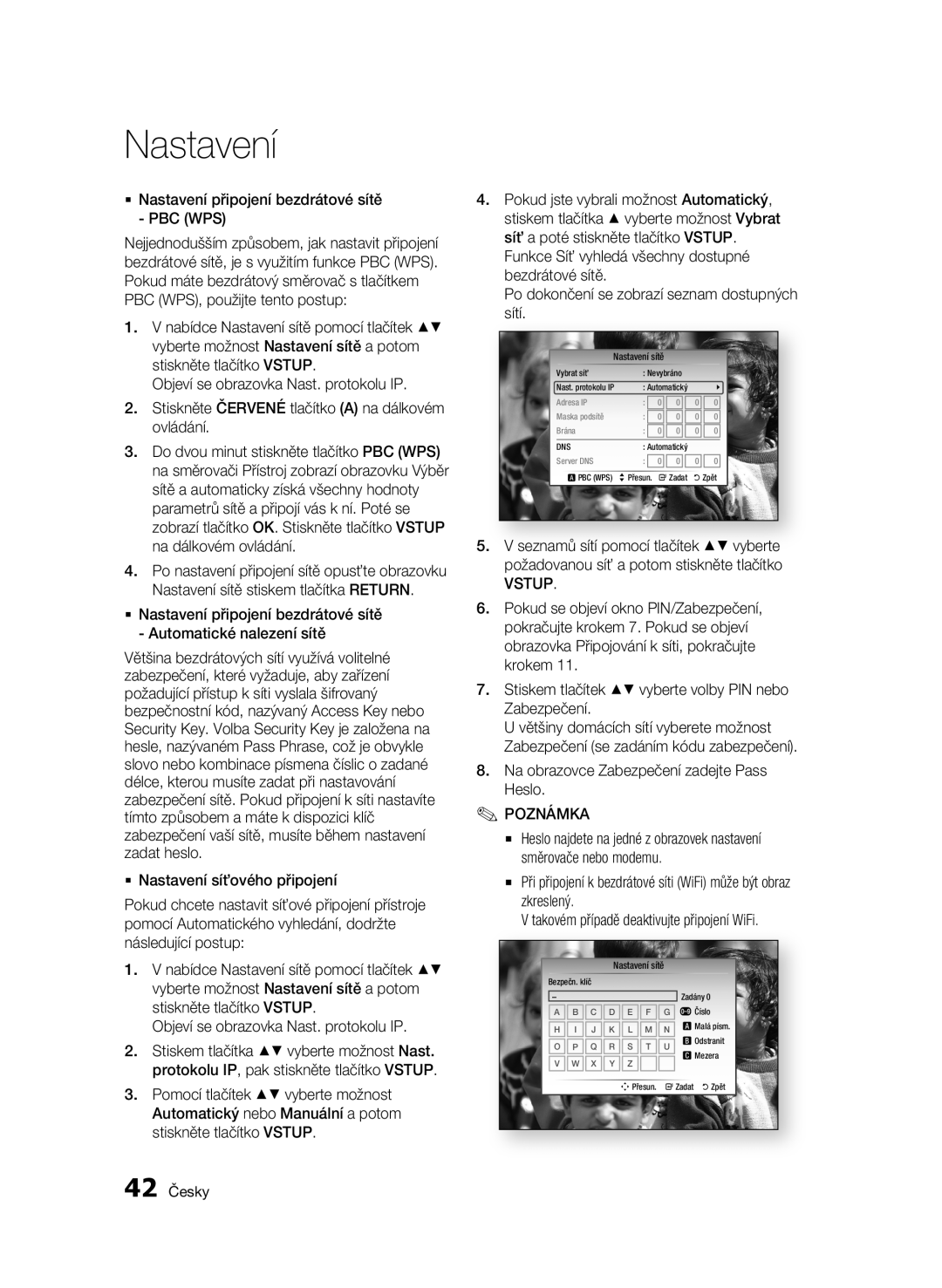 Samsung BD-C8900/EDC  Nastavení připojení bezdrátové sítě PBC WPS, Stiskem tlačítek vyberte volby PIN nebo Zabezpečení 