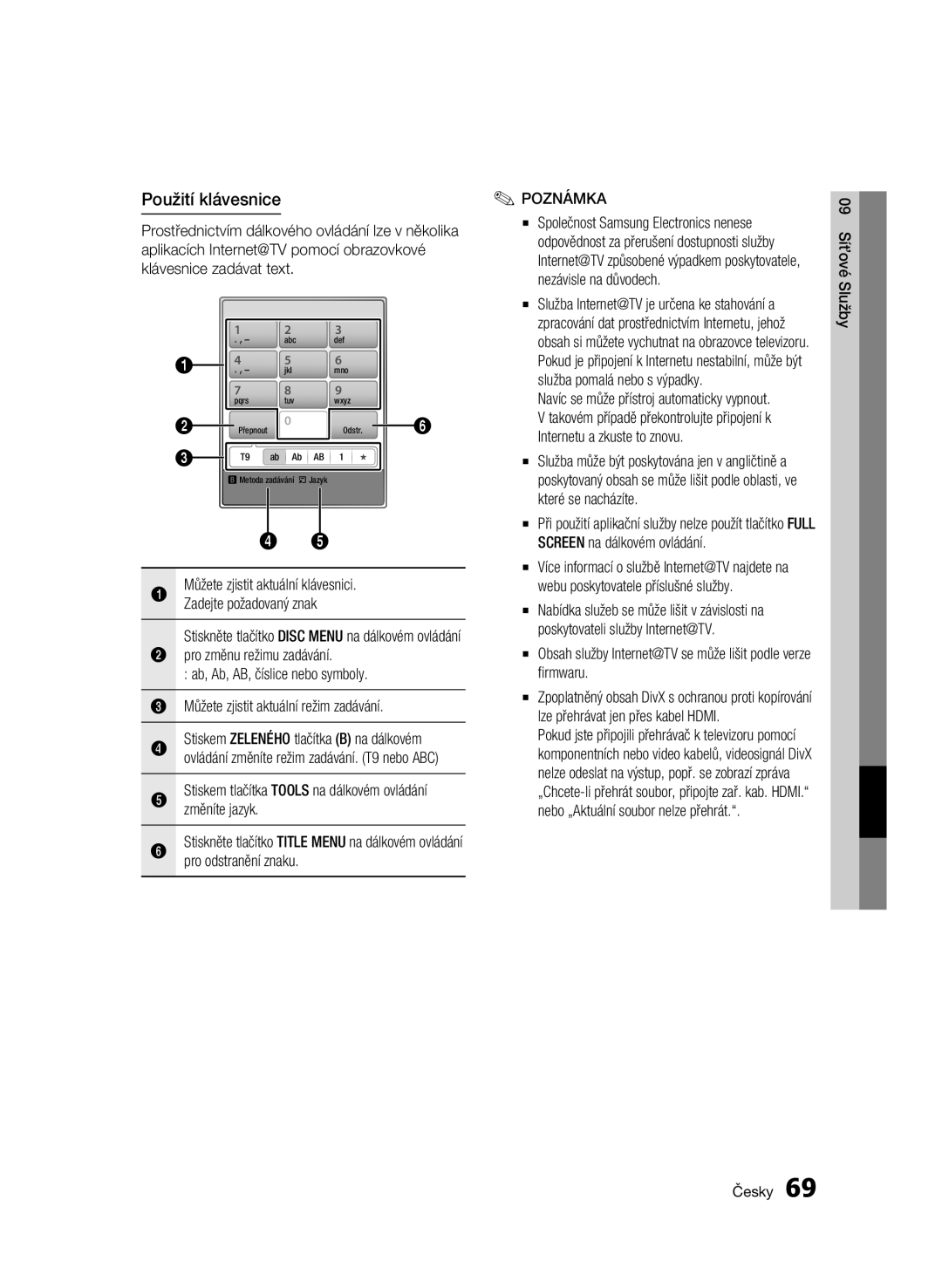 Samsung BD-C8900/EDC manual Použití klávesnice 