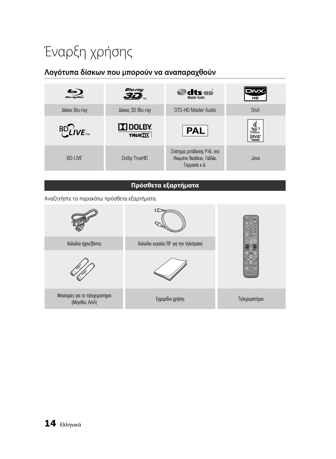 Samsung BD-C8900/EDC Λογότυπα δίσκων που μπορούν να αναπαραχθούν, Πρόσθετα εξαρτήματα, Δίσκος Blu-ray, Καλώδιο ήχου/βίντεο 