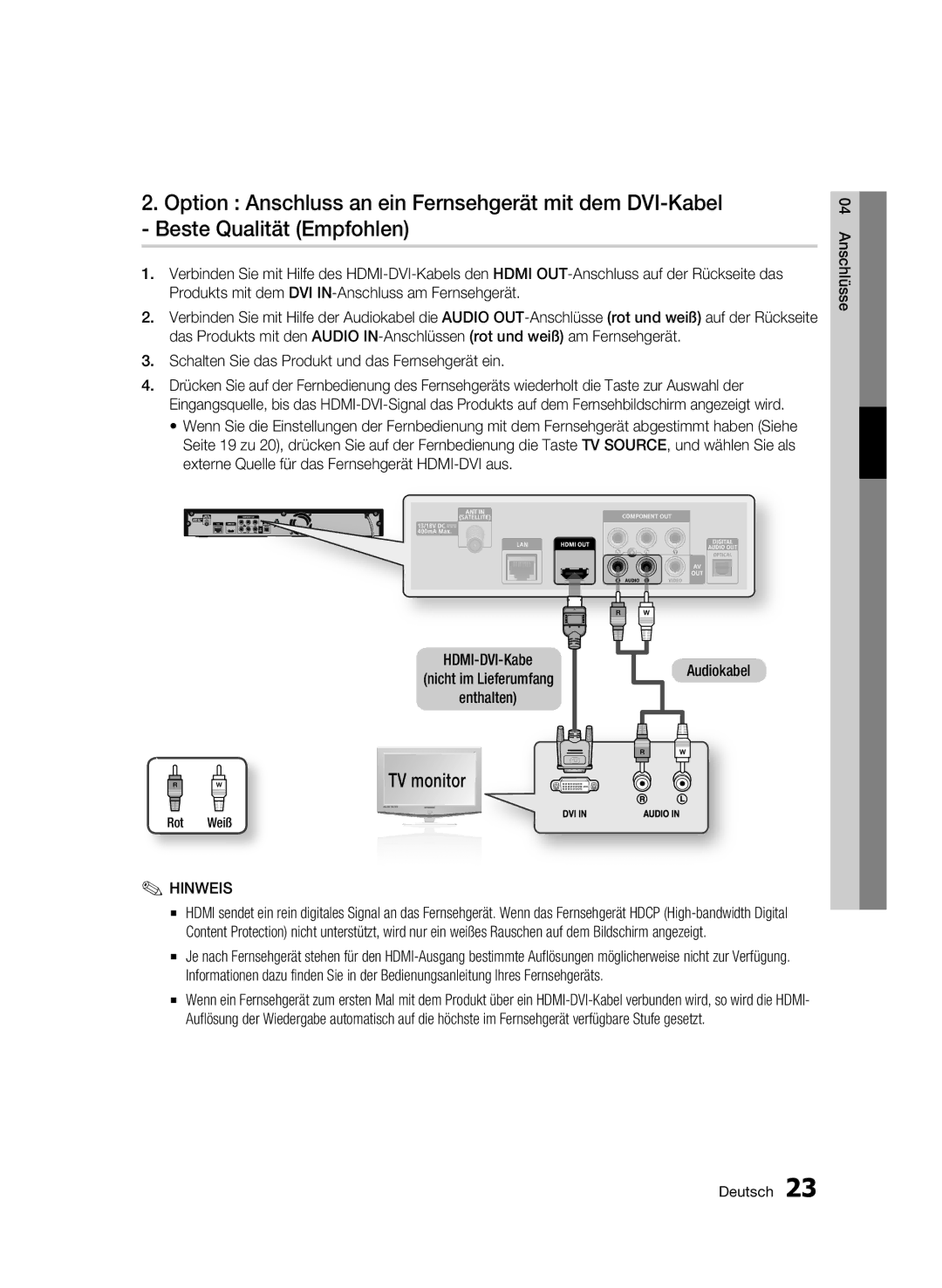 Samsung BD-C8900S/XEG manual TV monitor, Audiokabel 