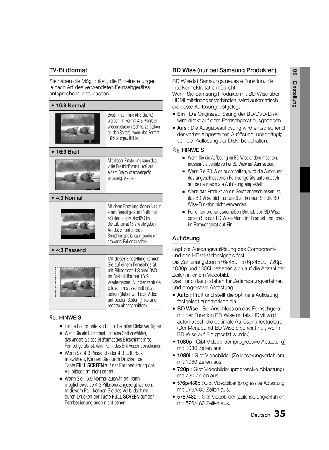 Samsung BD-C8900S/XEG manual TV-Bildformat, BD Wise nur bei Samsung Produkten, Auflösung 