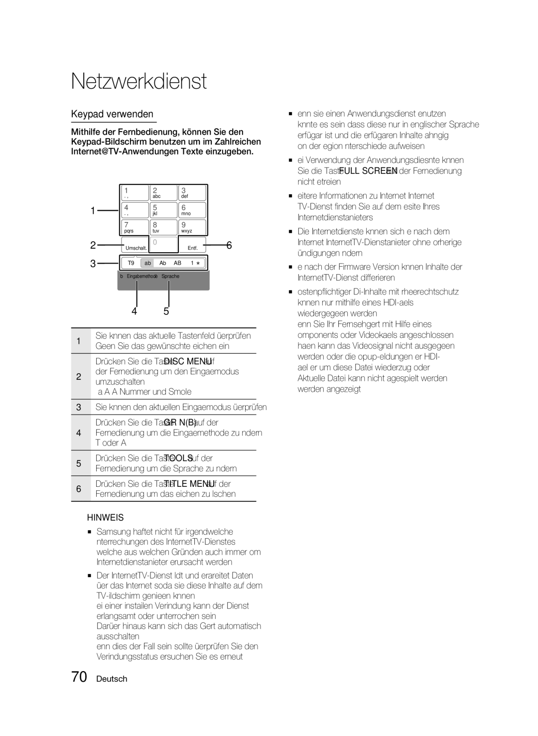 Samsung BD-C8900S/XEG manual Keypad verwenden 