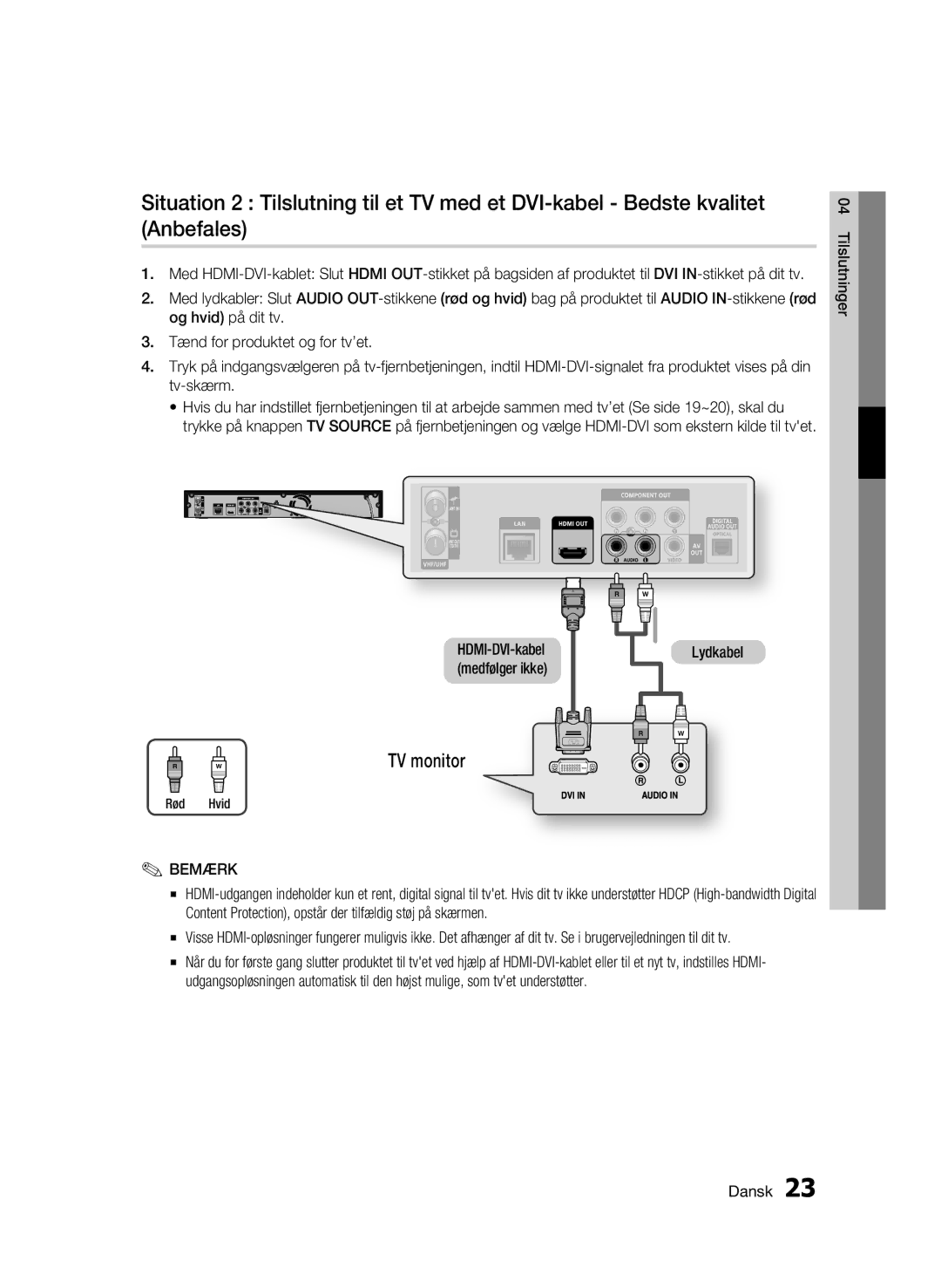 Samsung BD-C8900/XEE manual TV monitor, Lydkabel 