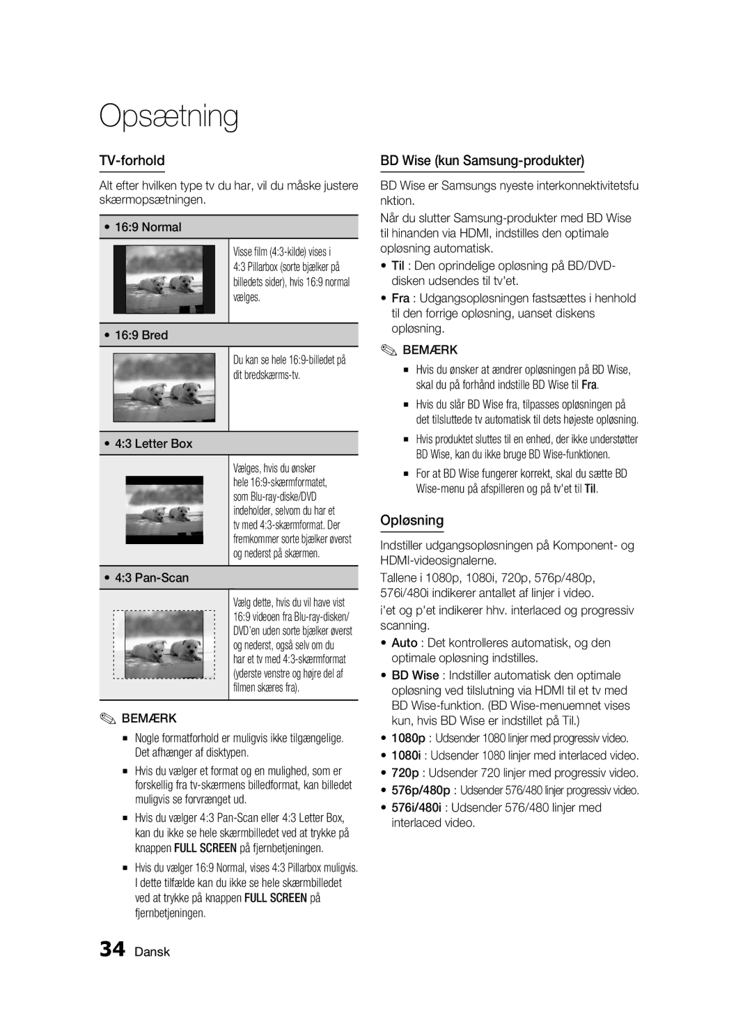 Samsung BD-C8900/XEE manual TV-forhold, BD Wise kun Samsung-produkter, Opløsning 