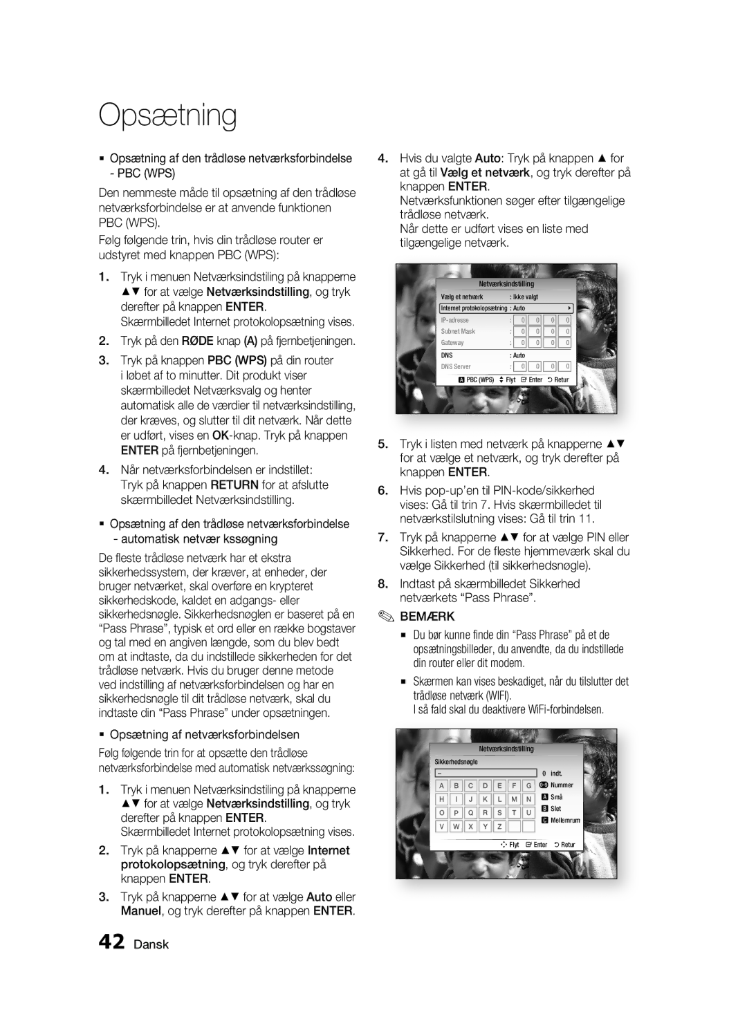 Samsung BD-C8900/XEE manual Automatisk netvær kssøgning,  Opsætning af netværksforbindelsen, Knappen Enter 