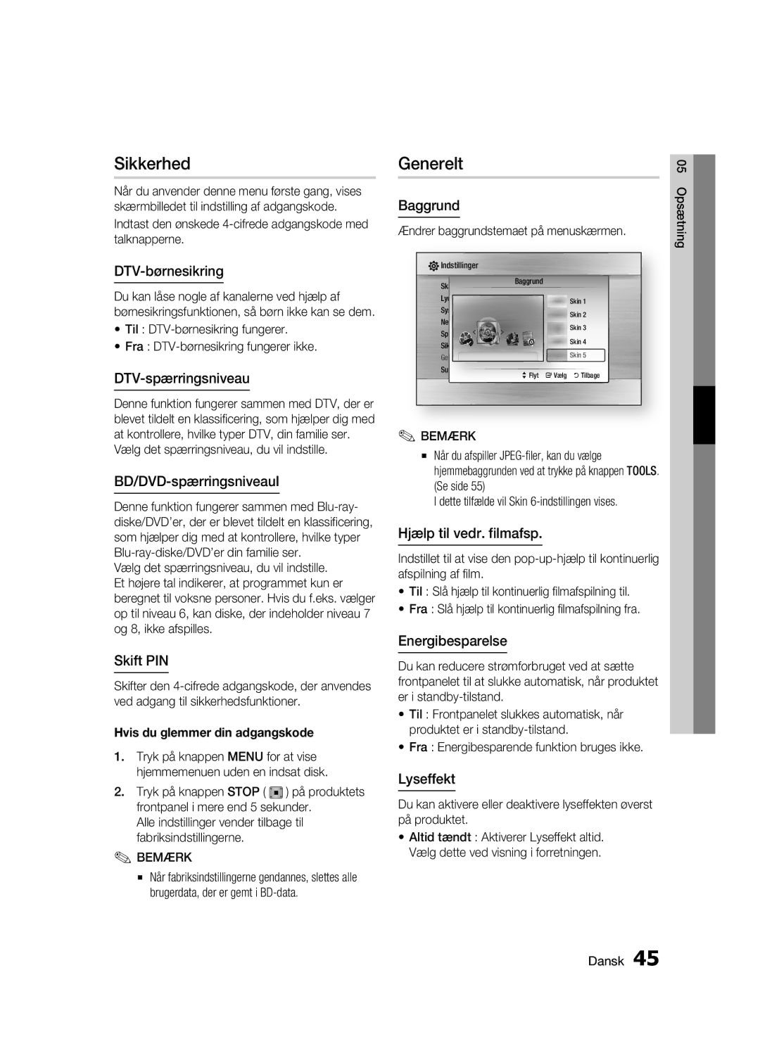 Samsung BD-C8900/XEE manual Sikkerhed, Generelt 