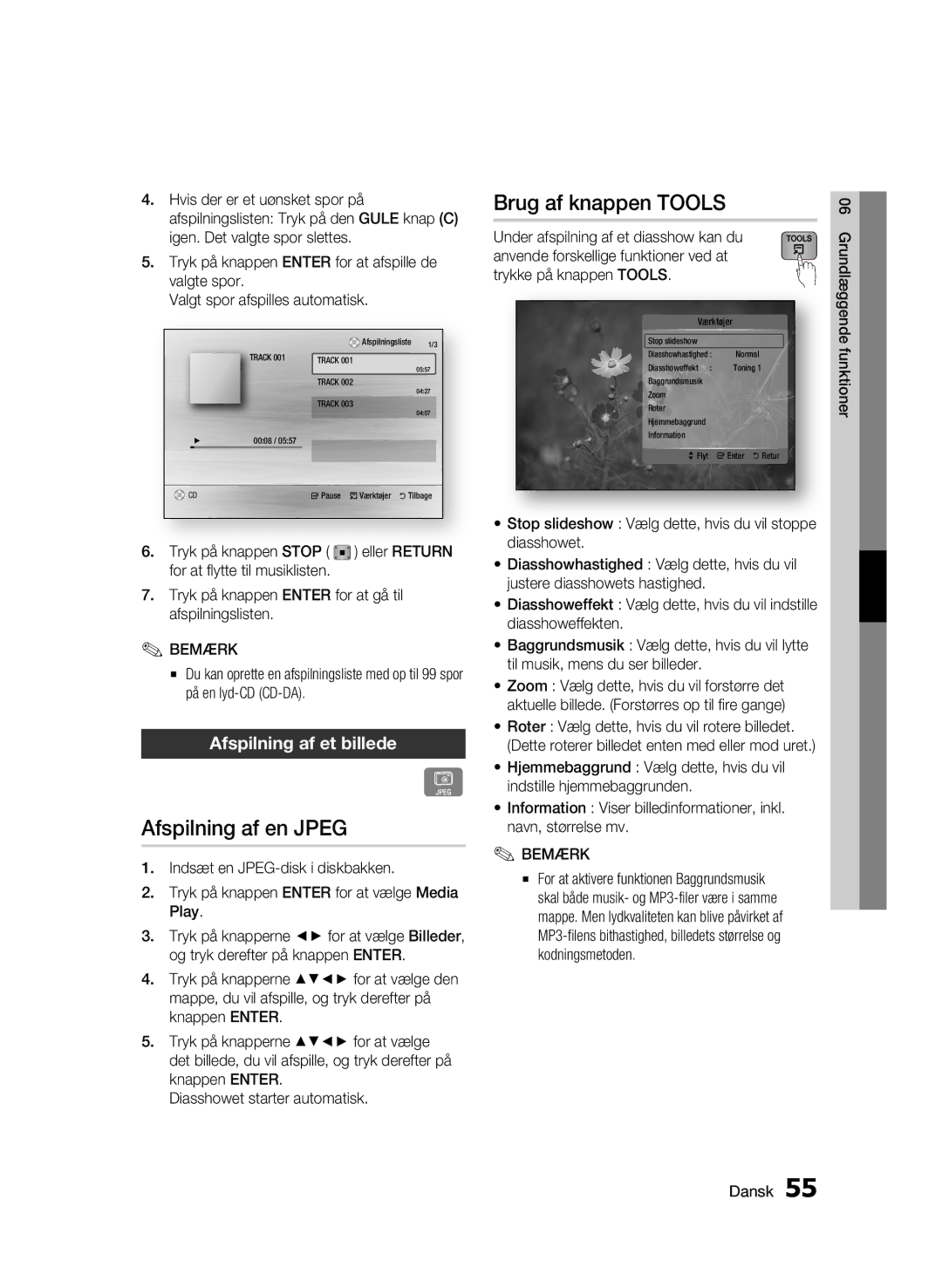 Samsung BD-C8900/XEE manual Afspilning af en Jpeg, Brug af knappen Tools, Afspilning af et billede 