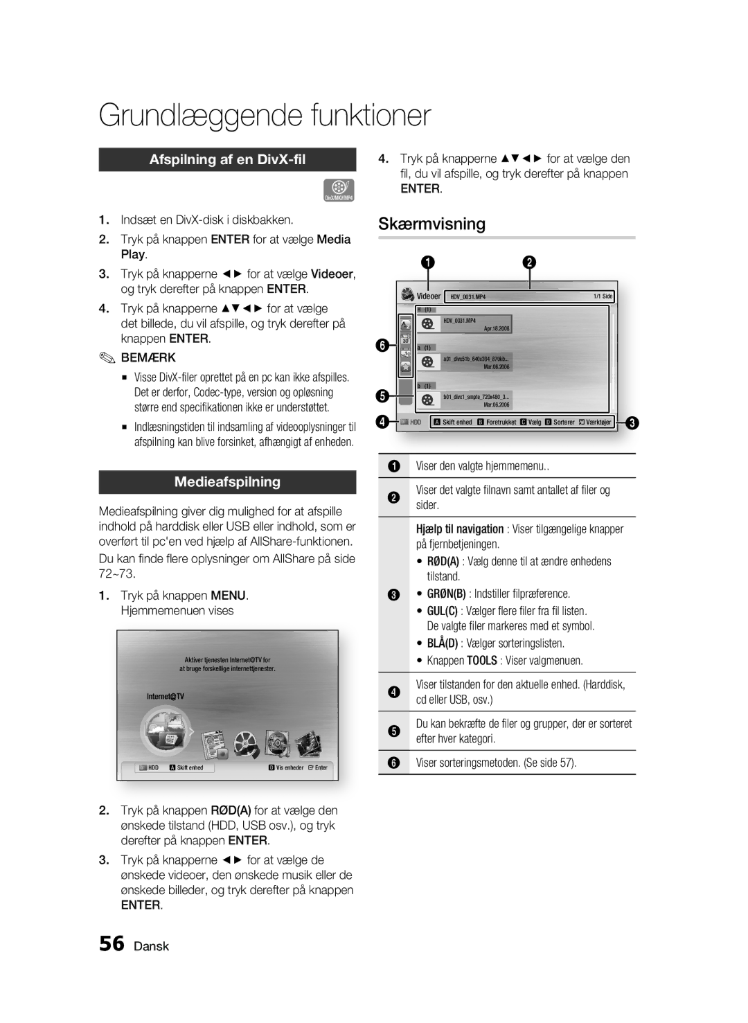 Samsung BD-C8900/XEE manual Skærmvisning, Afspilning af en DivX-fil, Medieafspilning 