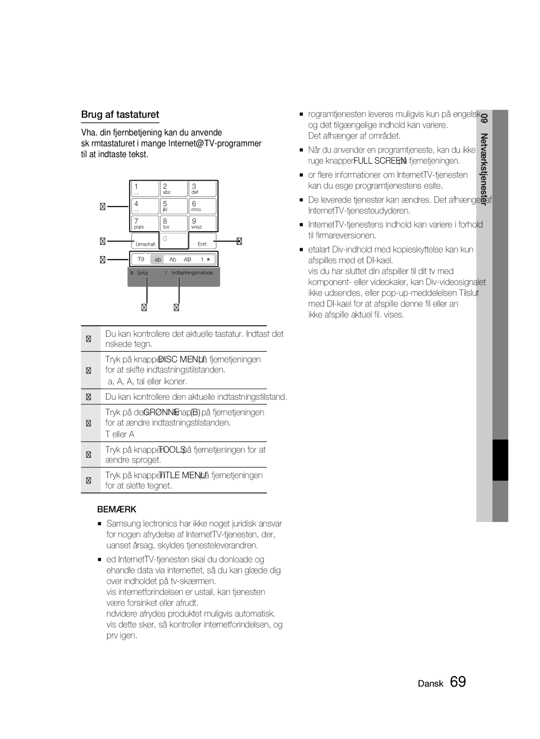 Samsung BD-C8900/XEE manual Brug af tastaturet 