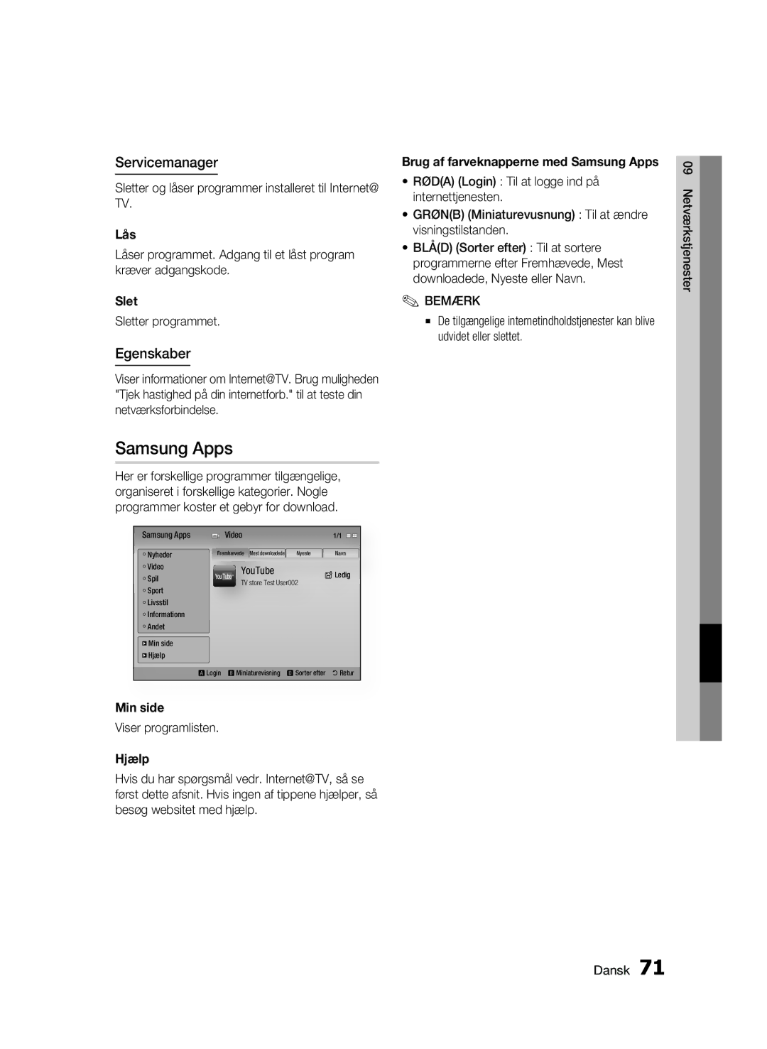 Samsung BD-C8900/XEE manual Samsung Apps, Servicemanager, Egenskaber 