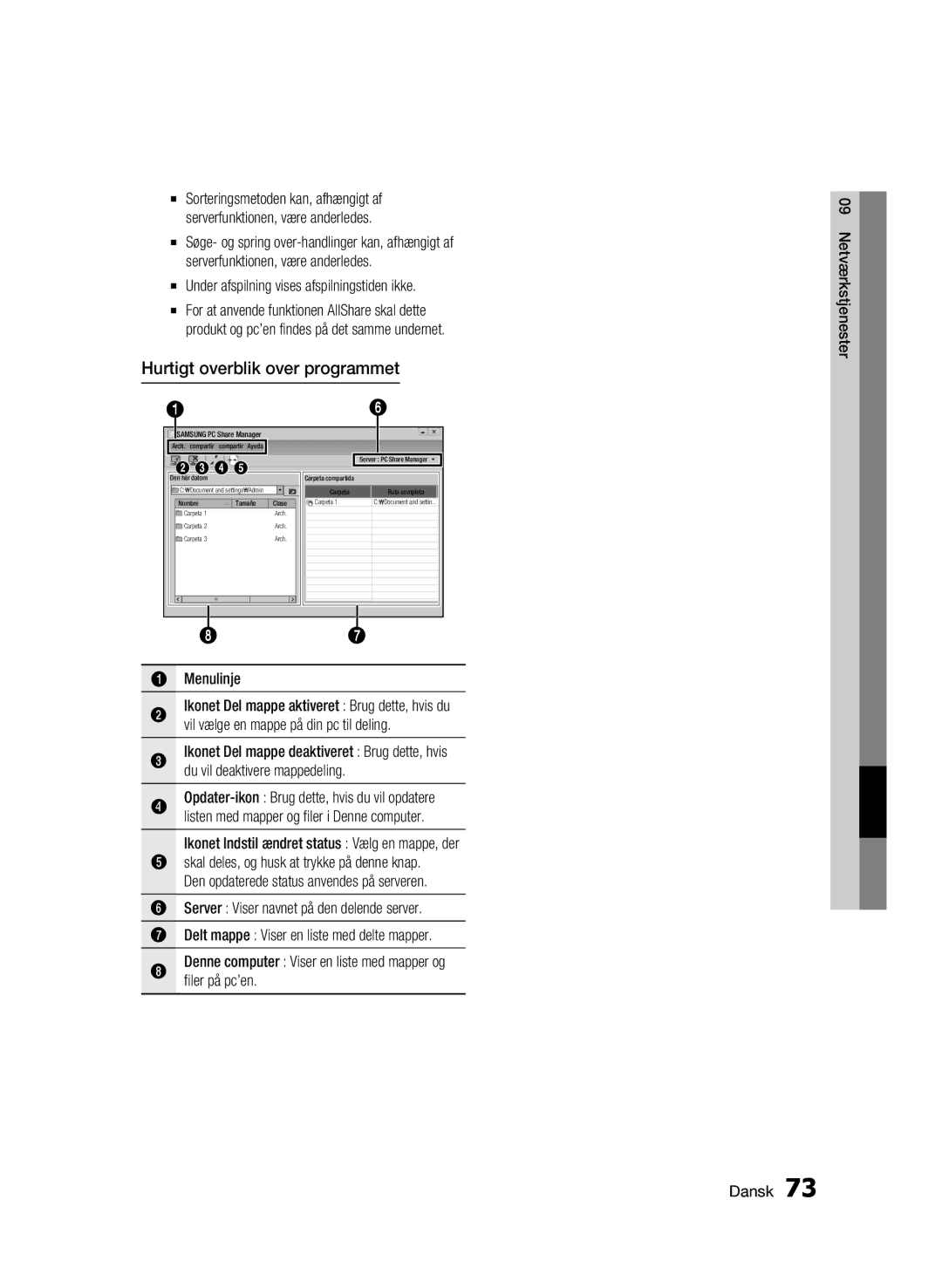 Samsung BD-C8900/XEE manual Hurtigt overblik over programmet, Under afspilning vises afspilningstiden ikke 