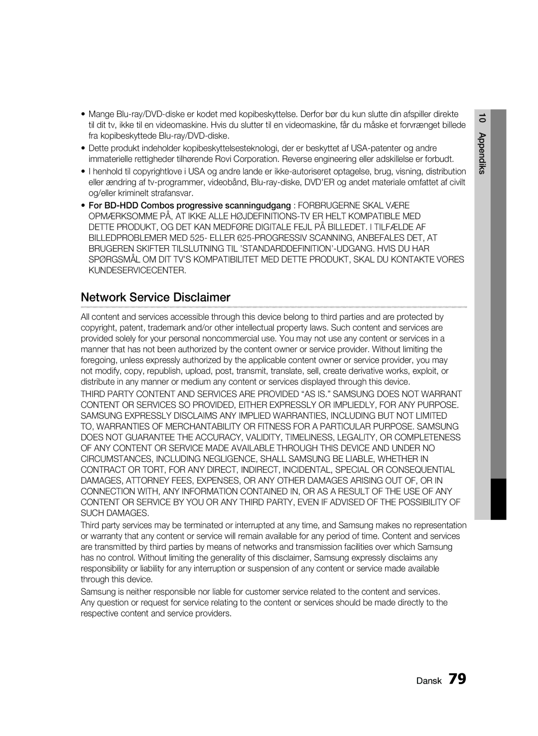 Samsung BD-C8900/XEE manual Network Service Disclaimer 