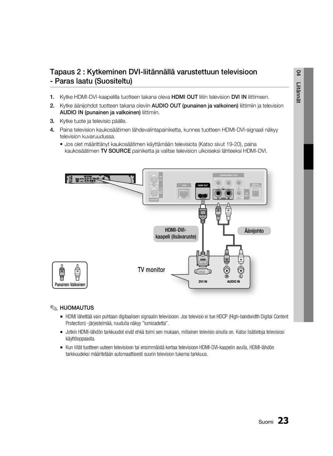 Samsung BD-C8900/XEE manual Hdmi-Dvi, Kaapeli lisävaruste Äänijohto 