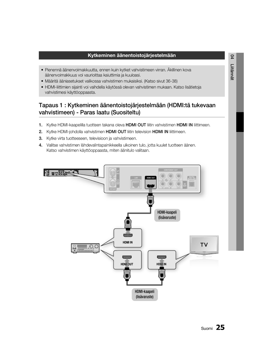 Samsung BD-C8900/XEE manual Kytkeminen äänentoistojärjestelmään 