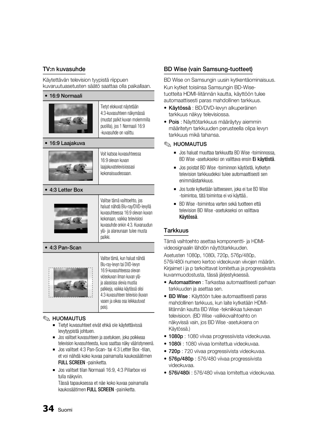 Samsung BD-C8900/XEE manual TVn kuvasuhde, BD Wise vain Samsung-tuotteet, Tarkkuus 