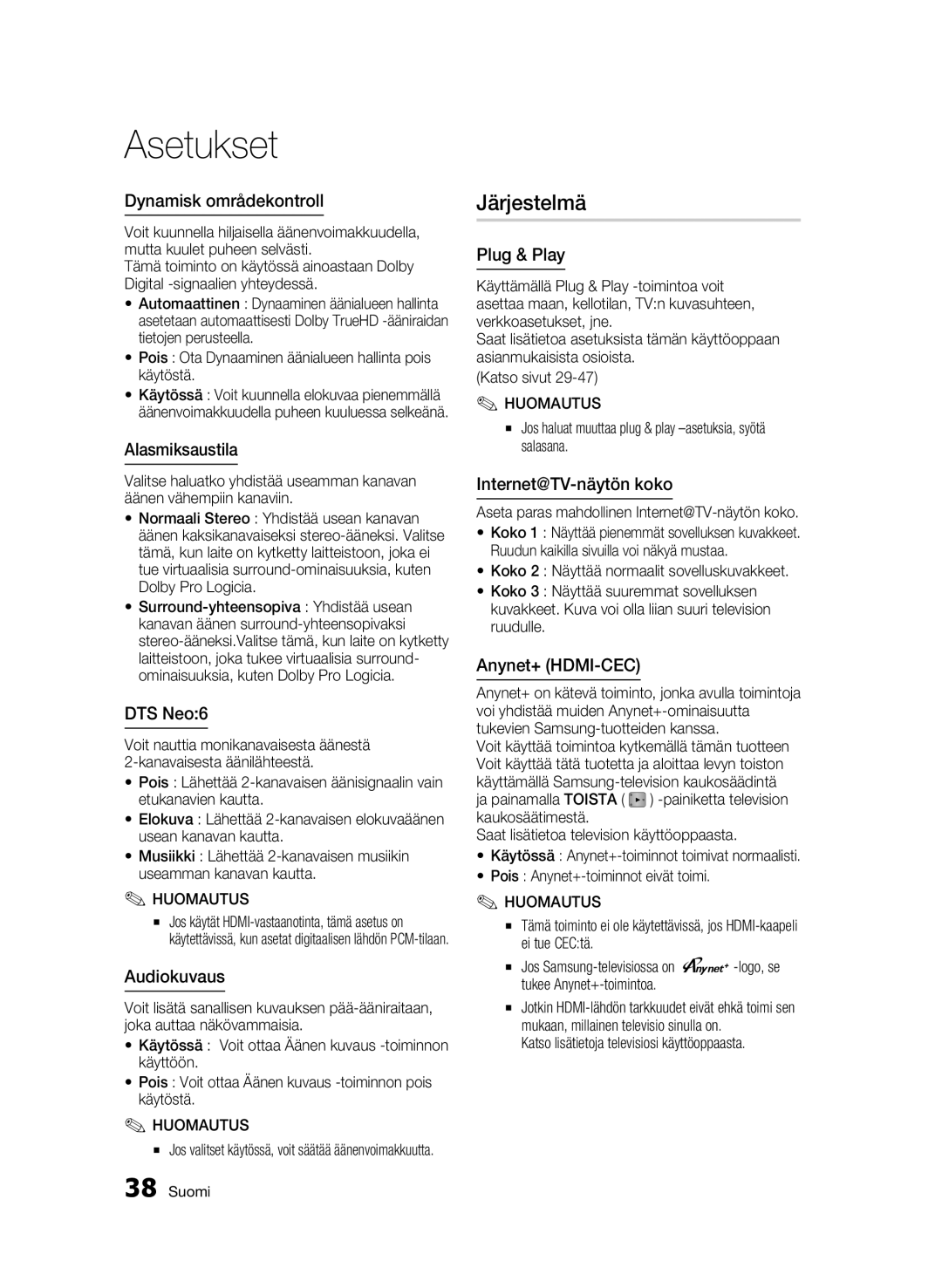 Samsung BD-C8900/XEE manual Järjestelmä 