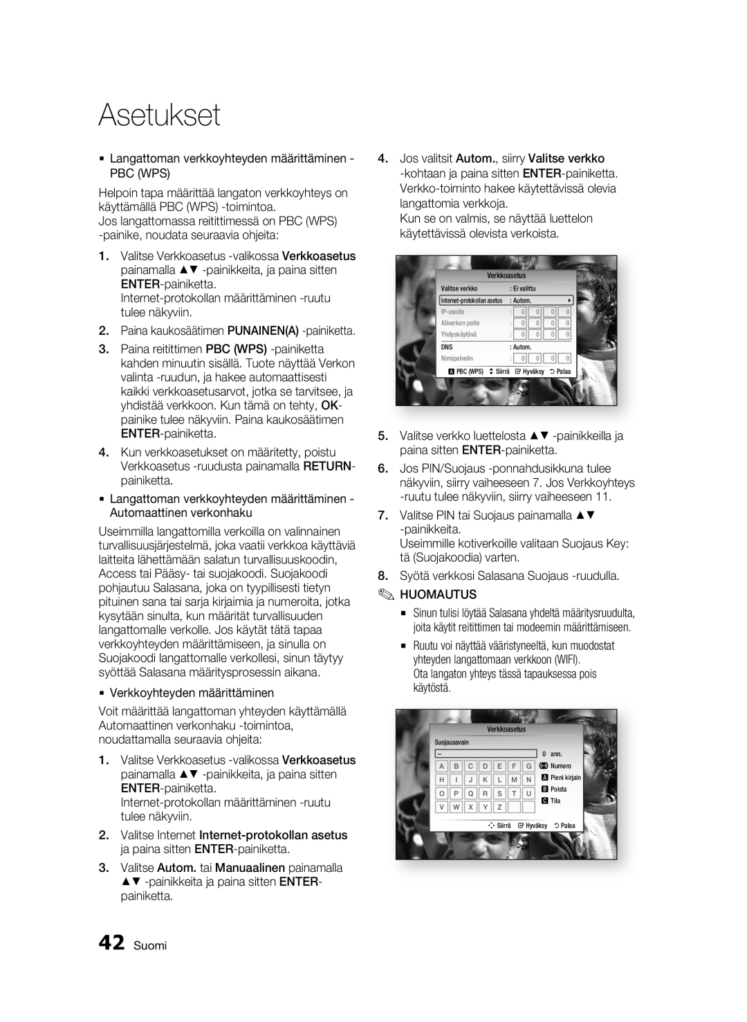 Samsung BD-C8900/XEE manual  Langattoman verkkoyhteyden määrittäminen PBC WPS 