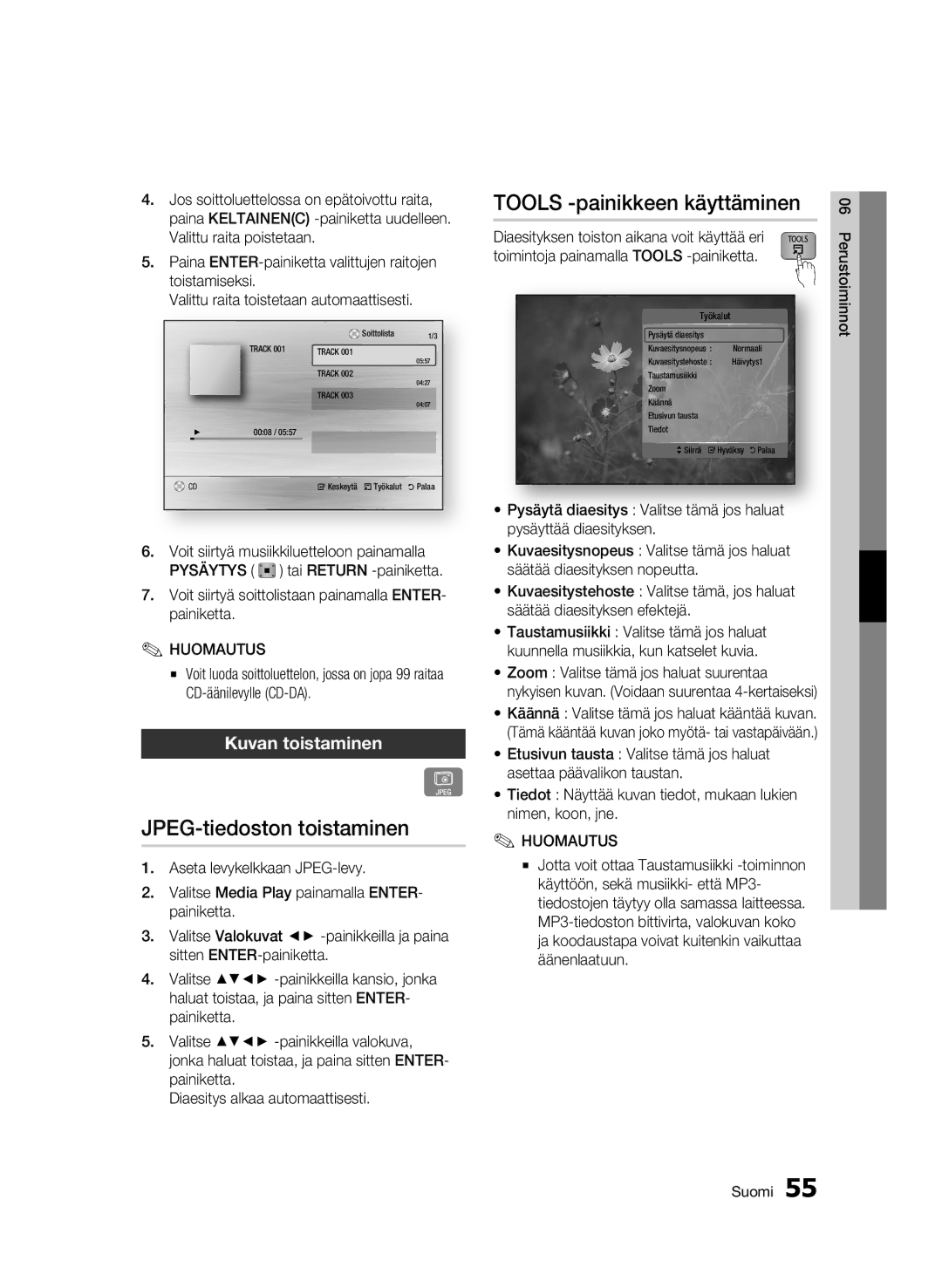 Samsung BD-C8900/XEE manual JPEG-tiedoston toistaminen, Tools -painikkeen käyttäminen, Kuvan toistaminen 