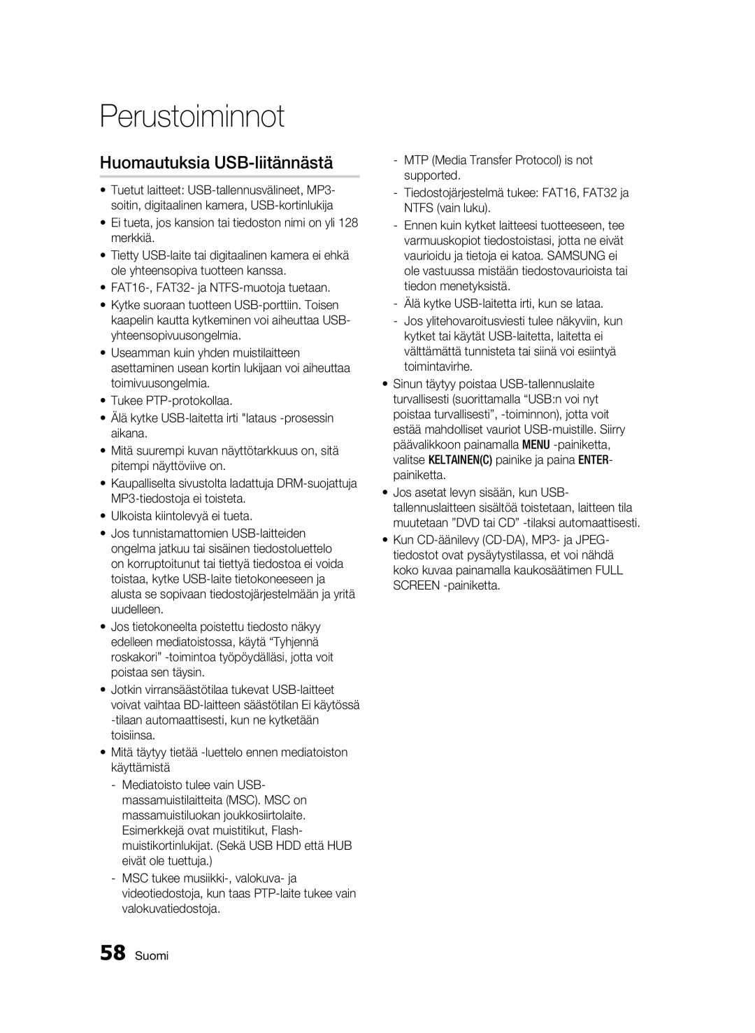 Samsung BD-C8900/XEE manual Huomautuksia USB-liitännästä 