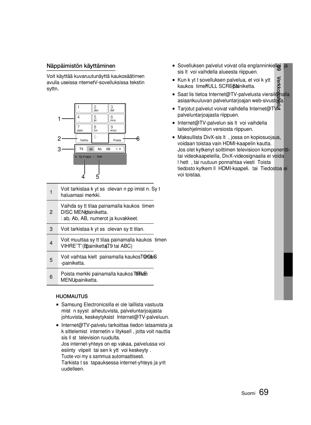 Samsung BD-C8900/XEE manual Näppäimistön käyttäminen 