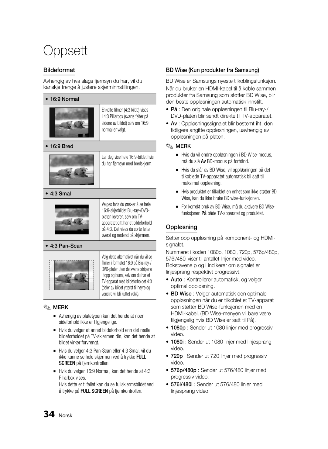 Samsung BD-C8900/XEE manual Bildeformat, BD Wise Kun produkter fra Samsung, Oppløsning 