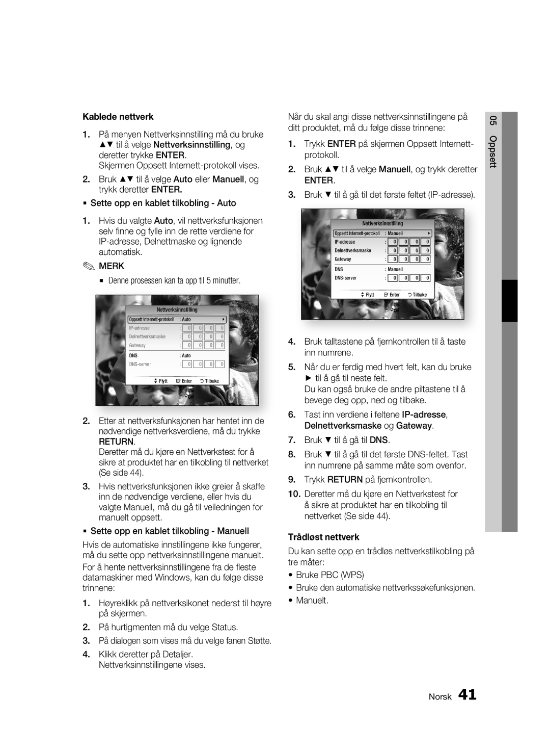 Samsung BD-C8900/XEE manual Kablede nettverk, Return, Trådløst nettverk 