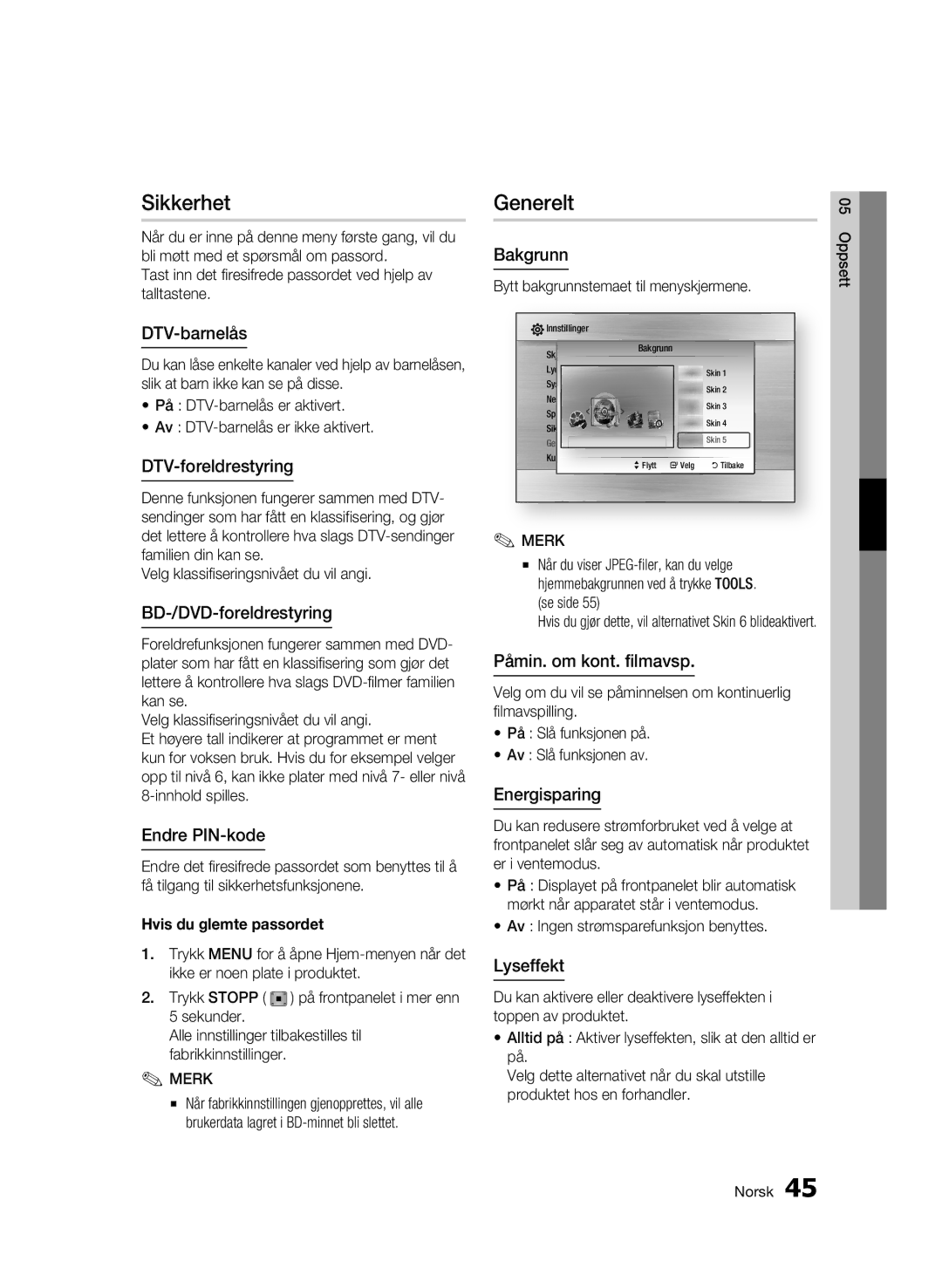 Samsung BD-C8900/XEE manual Sikkerhet, Generelt 