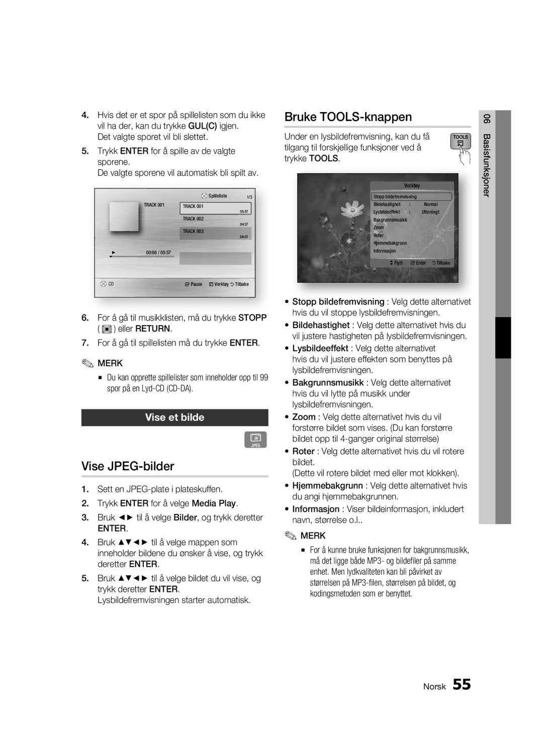 Samsung BD-C8900/XEE manual Vise JPEG-bilder, Bruke TOOLS-knappen, Vise et bilde 