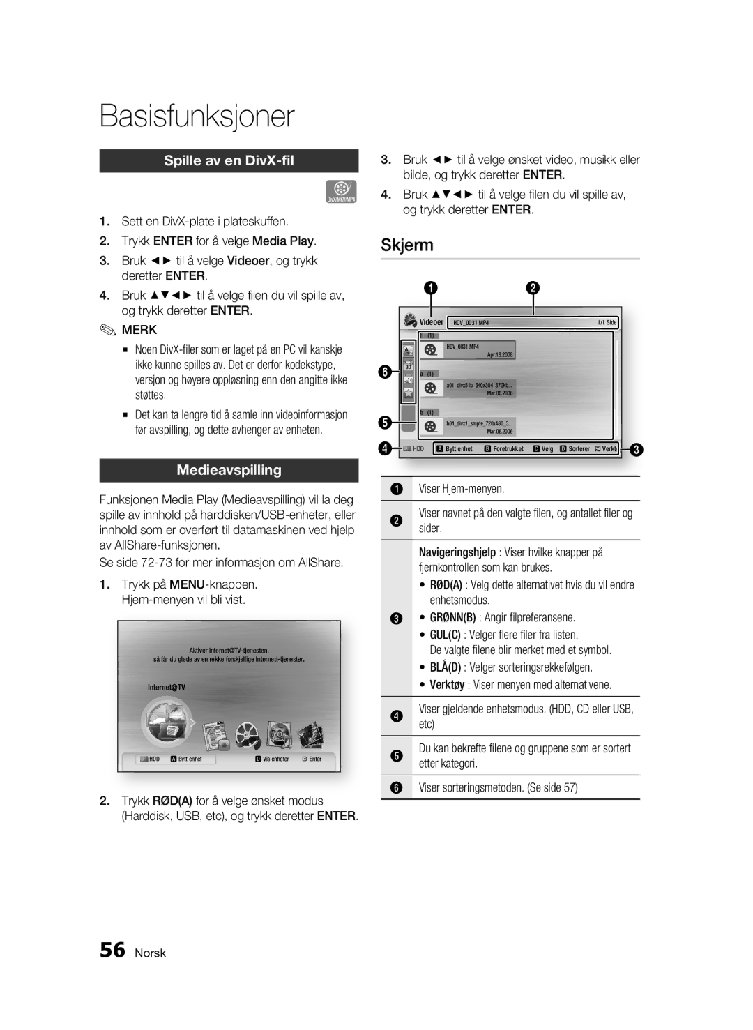 Samsung BD-C8900/XEE manual Spille av en DivX-fil, Medieavspilling 