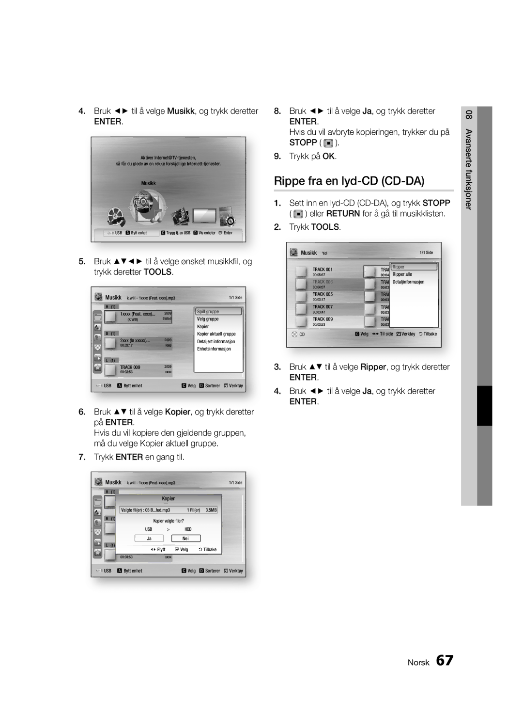 Samsung BD-C8900/XEE manual Rippe fra en lyd-CD CD-DA 