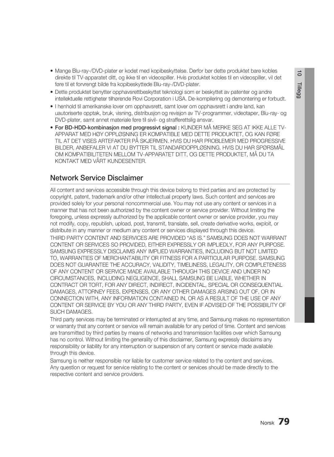 Samsung BD-C8900/XEE manual Network Service Disclaimer 