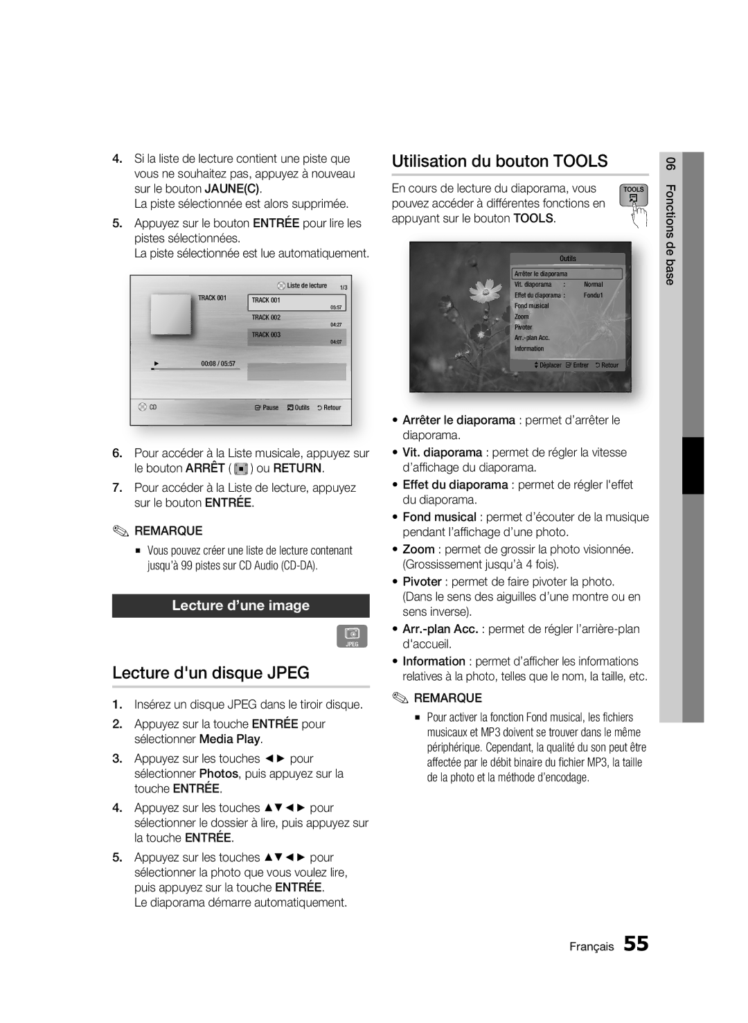 Samsung BD-C8900/XEF manual Lecture dun disque Jpeg, Utilisation du bouton Tools, Lecture d’une image 