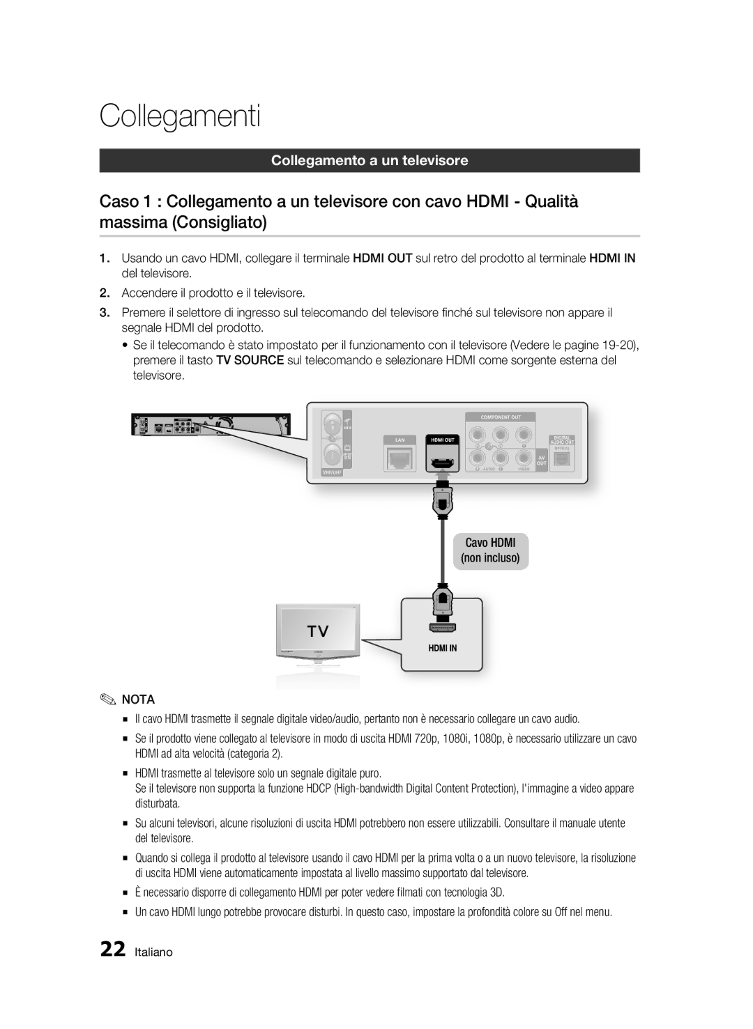 Samsung BD-C8900/XEF manual Collegamento a un televisore 