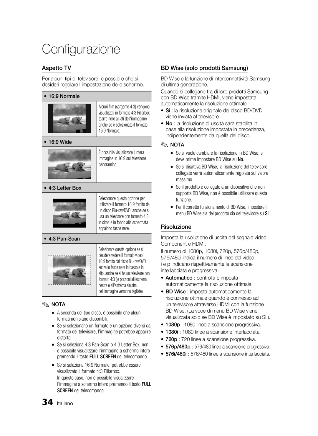 Samsung BD-C8900/XEF manual Aspetto TV, BD Wise solo prodotti Samsung, Risoluzione 