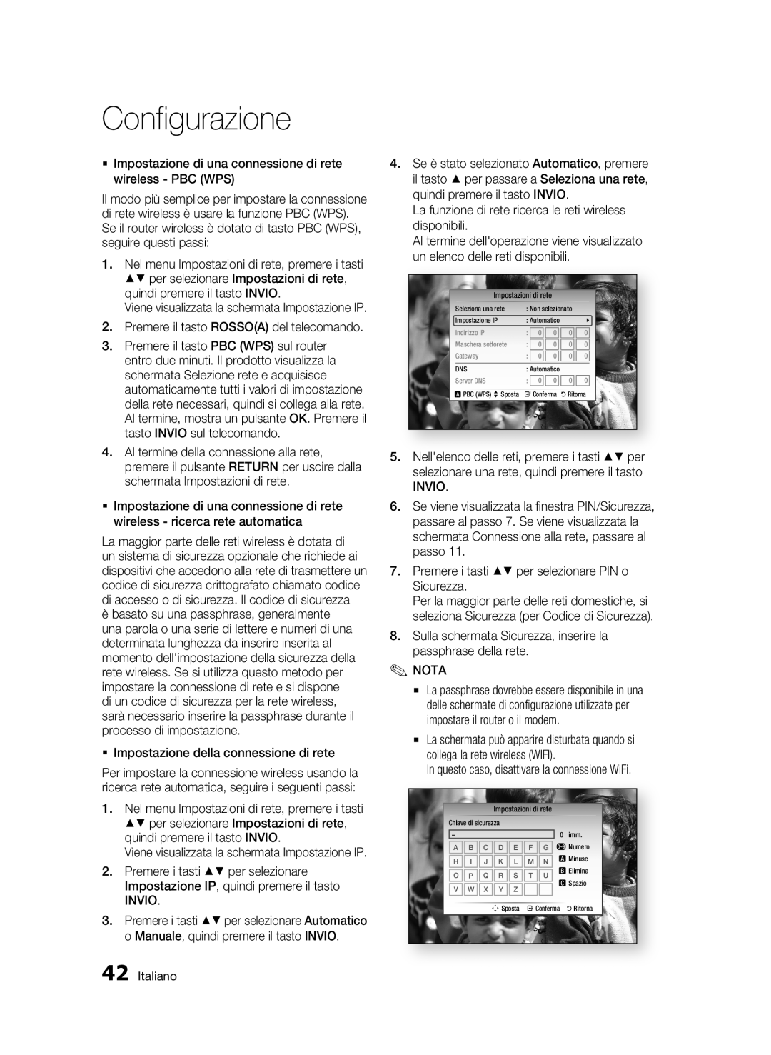 Samsung BD-C8900/XEF manual  Impostazione di una connessione di rete wireless PBC WPS 