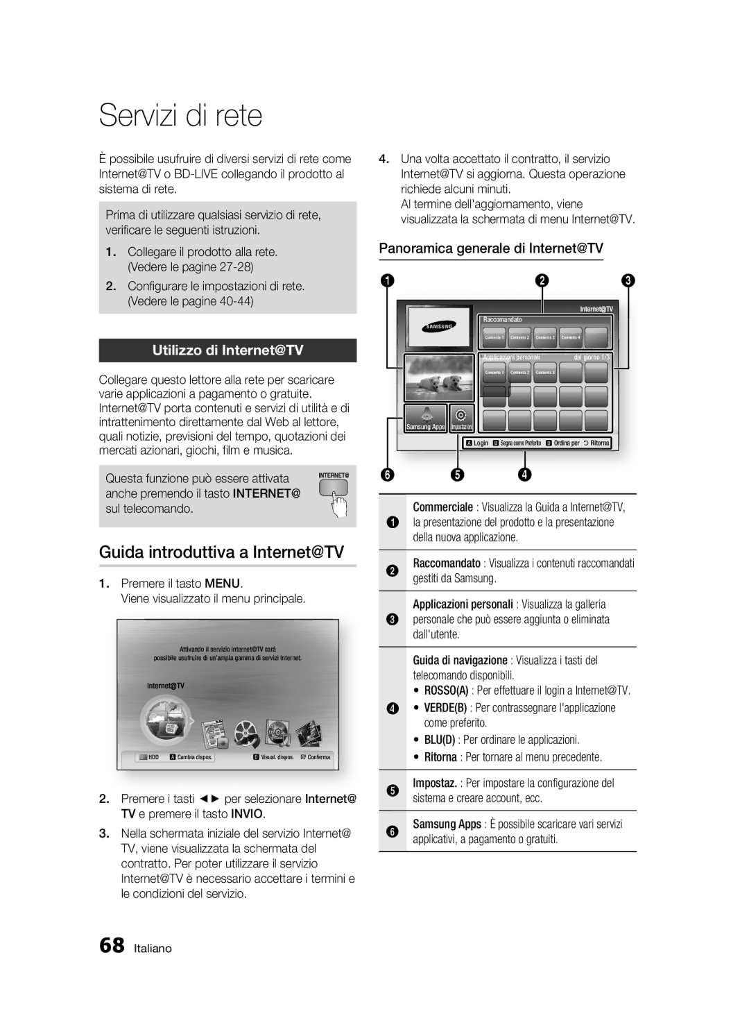 Samsung BD-C8900/XEF manual Servizi di rete, Guida introduttiva a Internet@TV, Utilizzo di Internet@TV 