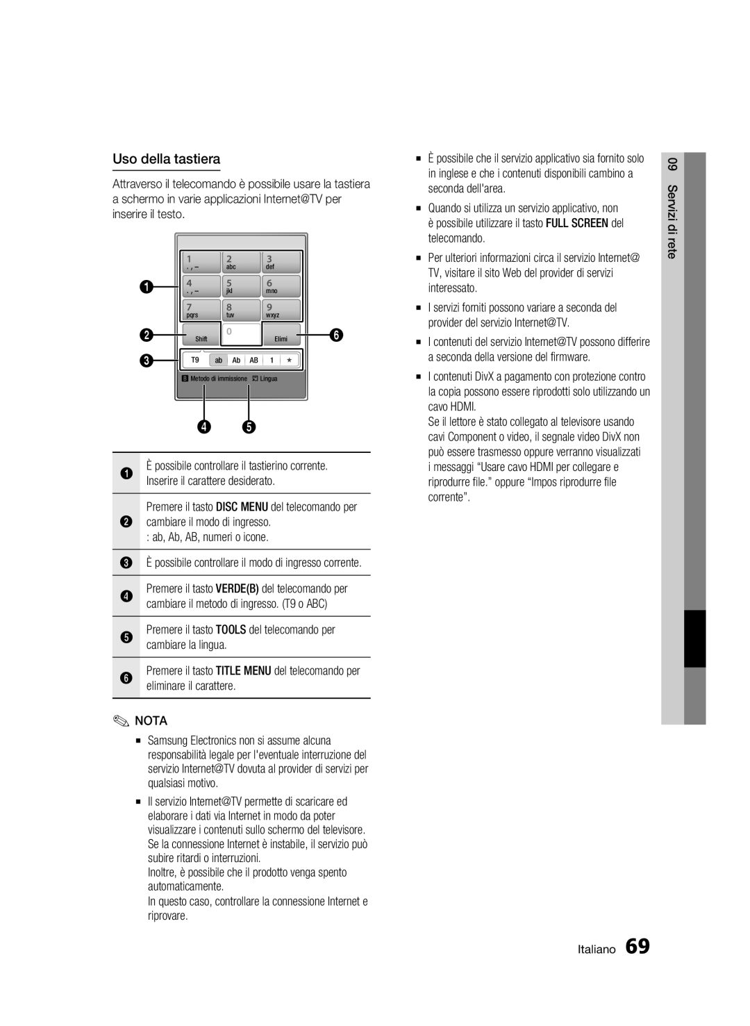 Samsung BD-C8900/XEF manual Uso della tastiera 